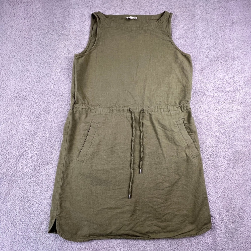 Eileen Fisher Organic Cotton Dress Small Olive Green‎ Minimalist Classic Summer